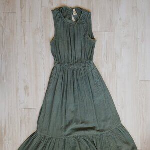 Pact Organic Cotton Coastal Double Gauze Tiered Midi Dress Open Back Size M
